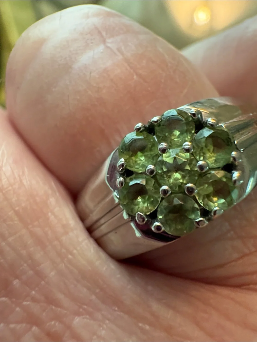 Green Peridot Cluster Ring - Sterling Silver